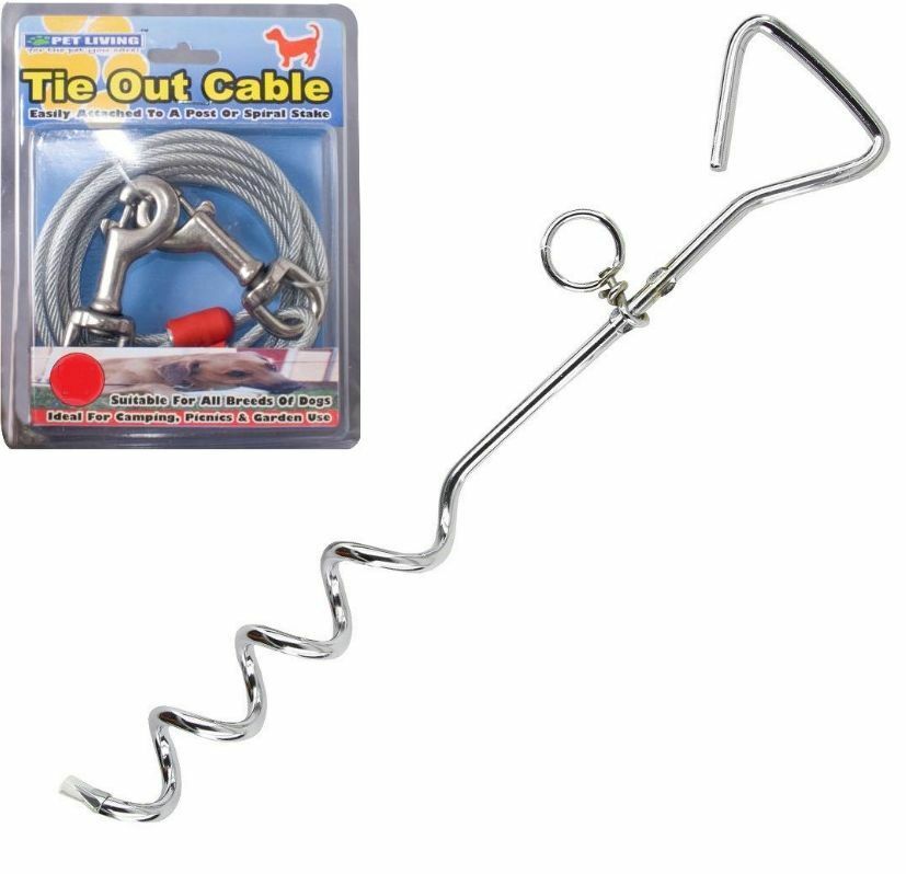 Pet Dog Tie Out Stake Camping Ground Garden Screw Spike Long Cable Wire