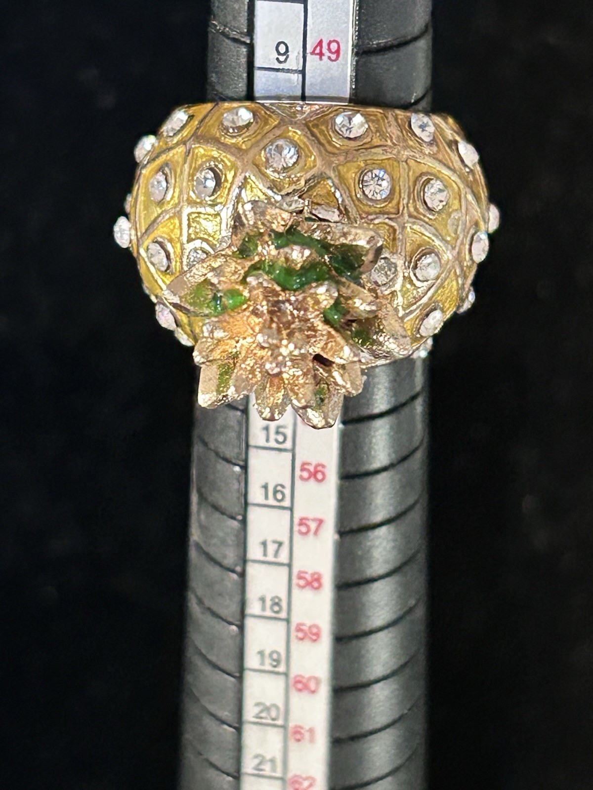Pineapple Statement Ring Enamel Rhinestones Sz 6 … - image 5