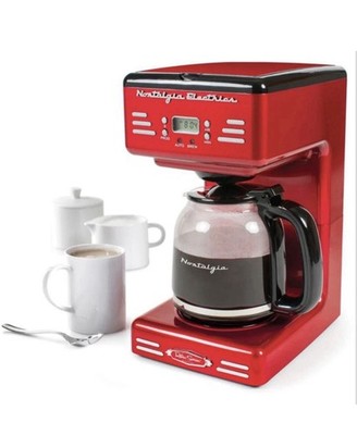 Nostalgia Coffee Maker Red 12-Cup Retro LED Reusable Filter Removable Basket