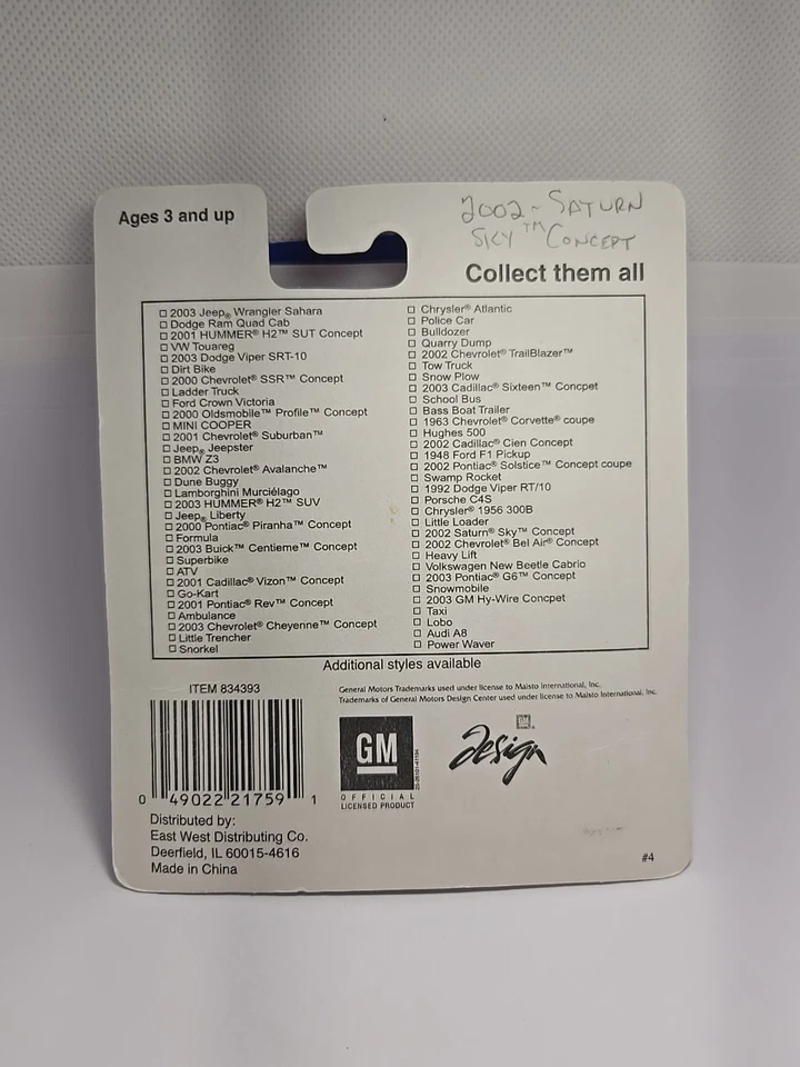 2002 02 Saturn Sky Concept Collectible 1/64 Scale Diecast Diorama Model Sealed - Image 3 of 4