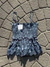 American Eagle Outfitters Blue Floral Smocked Ruffle Sundress Square Neck M