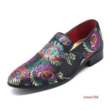 New Men's Embroidery Floral Casual Shoes Comfortable Loafers Slip on Flats Shoes