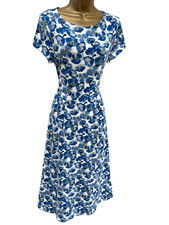 Seasalt Wild Bouquet Midi Dress UK Size 12 Jersey Blue Floral Short Sleeves