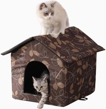 Waterproof Outdoor Cat House Shelter for Feral Cats and Small Dogs Brown Medium