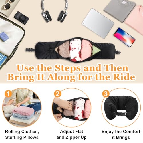 Stuffable Velvet Travel Pillow for Extra Luggage Storage