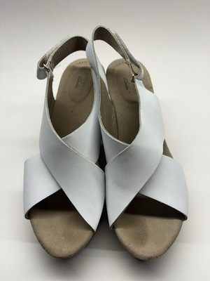 Clarks Annadel Eirwyn Wedge Sandal in White Leather Women 9M Ultimate Support