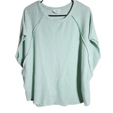 Andree by Unit Mimt Green Raised Rib Short Sleeve Top Women's Size L 