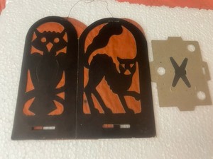 c.1920-30’s Beistle Crepe Paper Die Halloween 4 Panel Lantern & Candle Base X 2