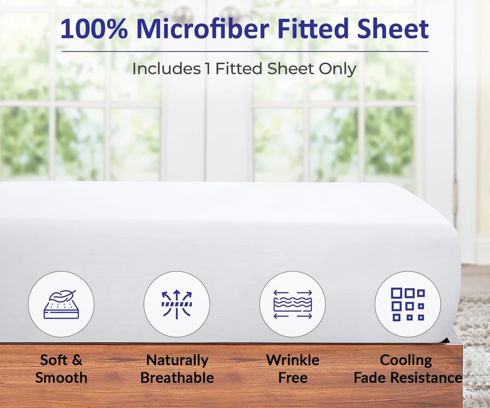 Sábana Ajustable ROYALE LINENS Doble XL-Cepillada Calidad Hotel 1800 Ultra Suave Foto 3 de 4