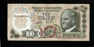 100 LIRASI VF BANKNOTE FROM TURKEY 1972 83 PICK 189