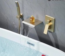 Solid brass waterfall wall mounted bathtub faucet, single handle, brushed Gold