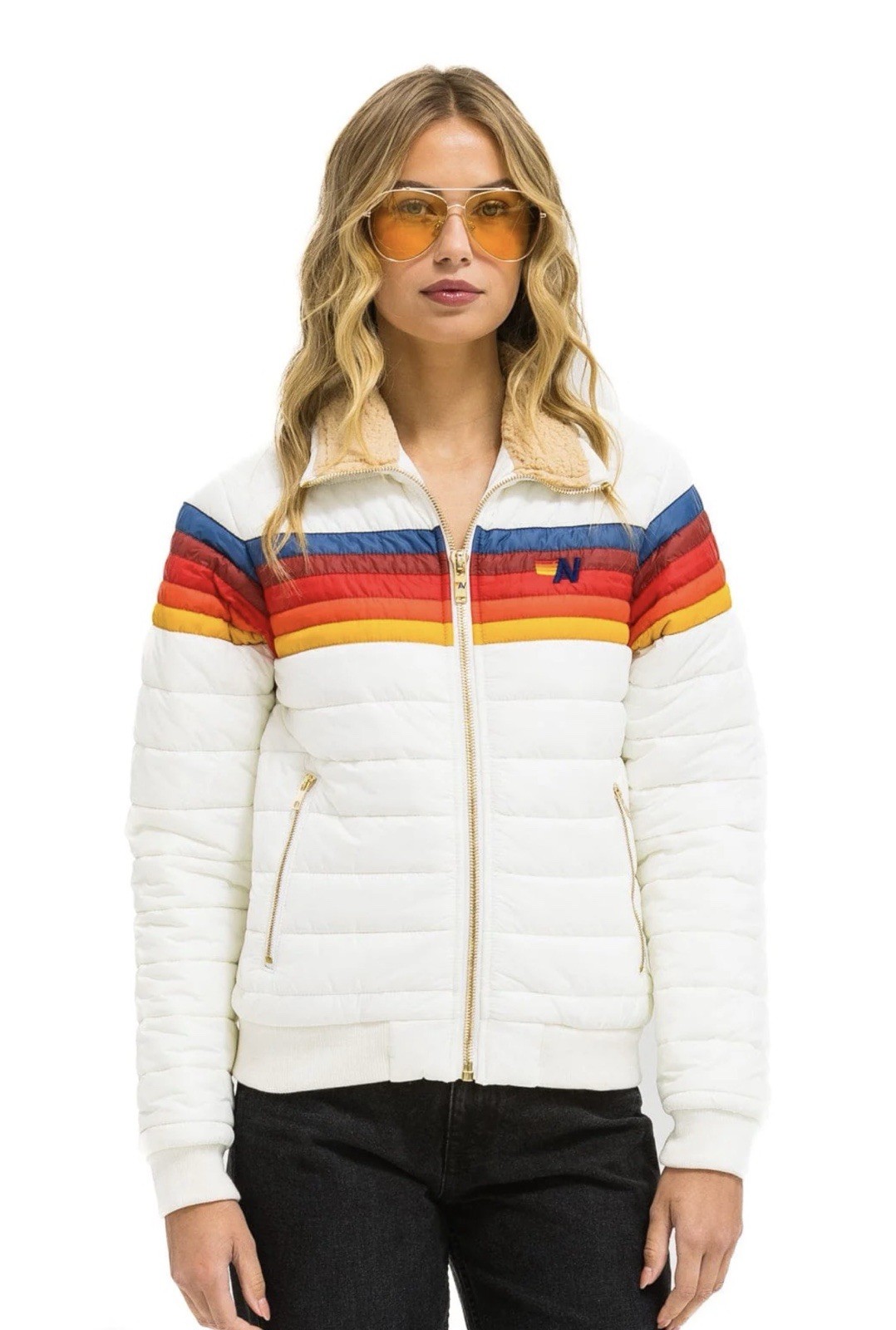 Aviator Nation 5 Stripe Jacket White Womens Medium NWT