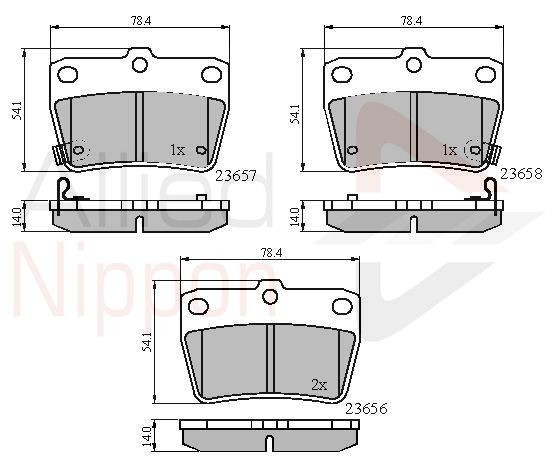 Brake Pad Set Rear 78.4 mm Length Fits Toyota RAV4 ALLIED NIPPON ADB31134