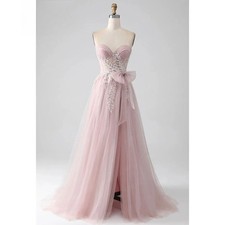 A-Line Lace Evening Dress Sweet Bow Strapless Prom Dress for Birthday Customized