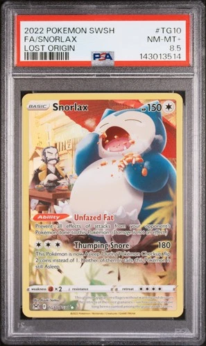 2022 POKEMON SWORD & SHIELD LOST ORIGIN #TG10 FULL ART/SNORLAX PSA 8.5