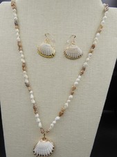 24K EDGED SMALL SEASHELL NECKLACE MATCHING EARRINGS