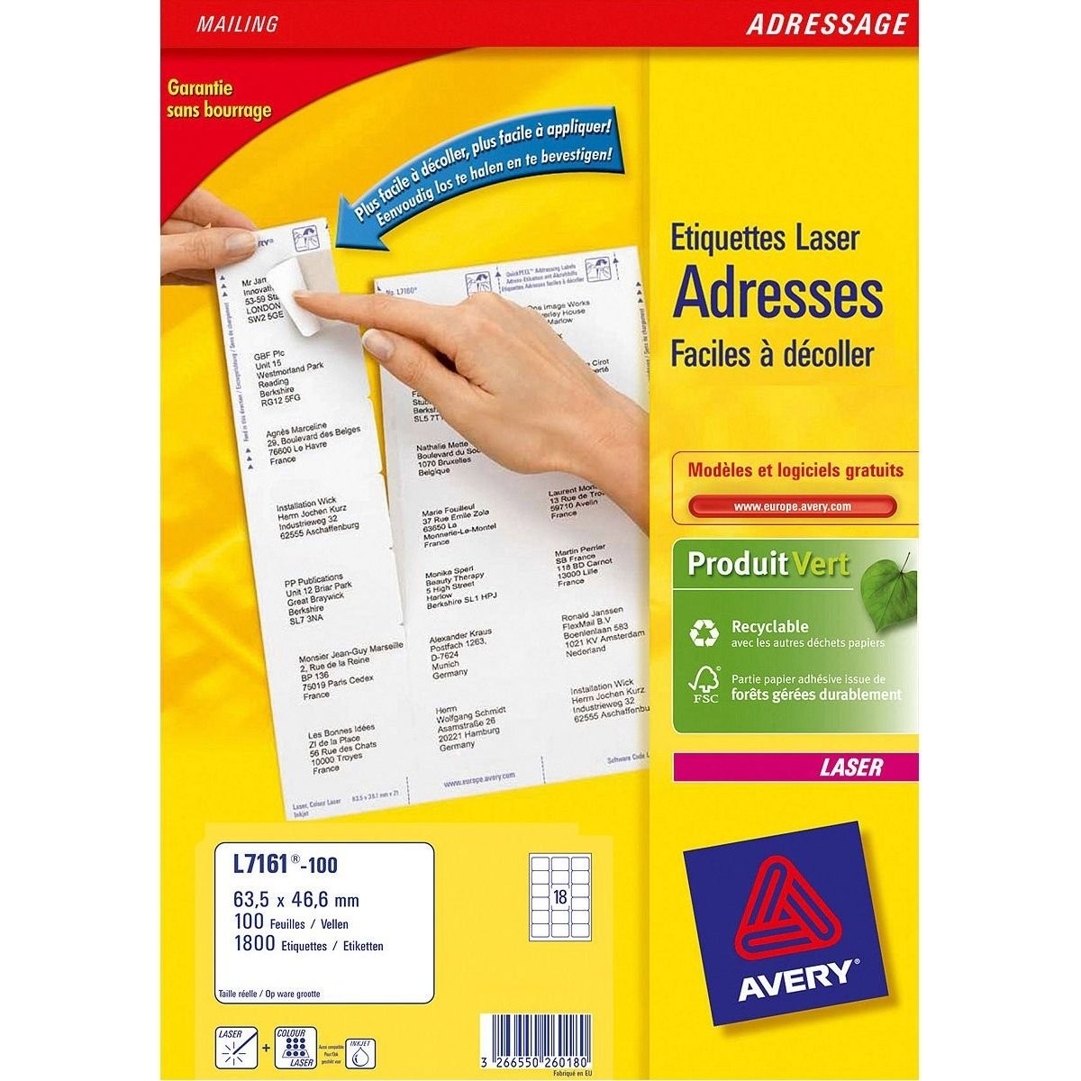 Étiquettes adresse Avery L7161 pour impression laser et publipostage de vos enveloppes A4