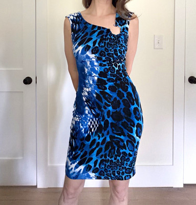 Cache Leopard Animal Print Sheath Dress Size 4 Knee Length Sleeveless Scoop