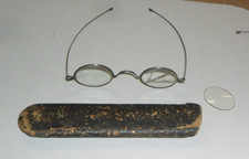 Early 1900's Antique Eye Wire Rim Glasses With Case  Replacement Glass Lens