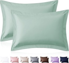 Sage Green Pillow Shams Standard Size Set of 2, 2 Inch Wide Decorative Flange