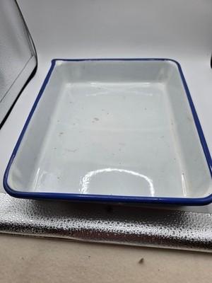 Vintage CESCO Enamel Photographic Developing Tray Blue Rim 1930s 1940s Darkroom