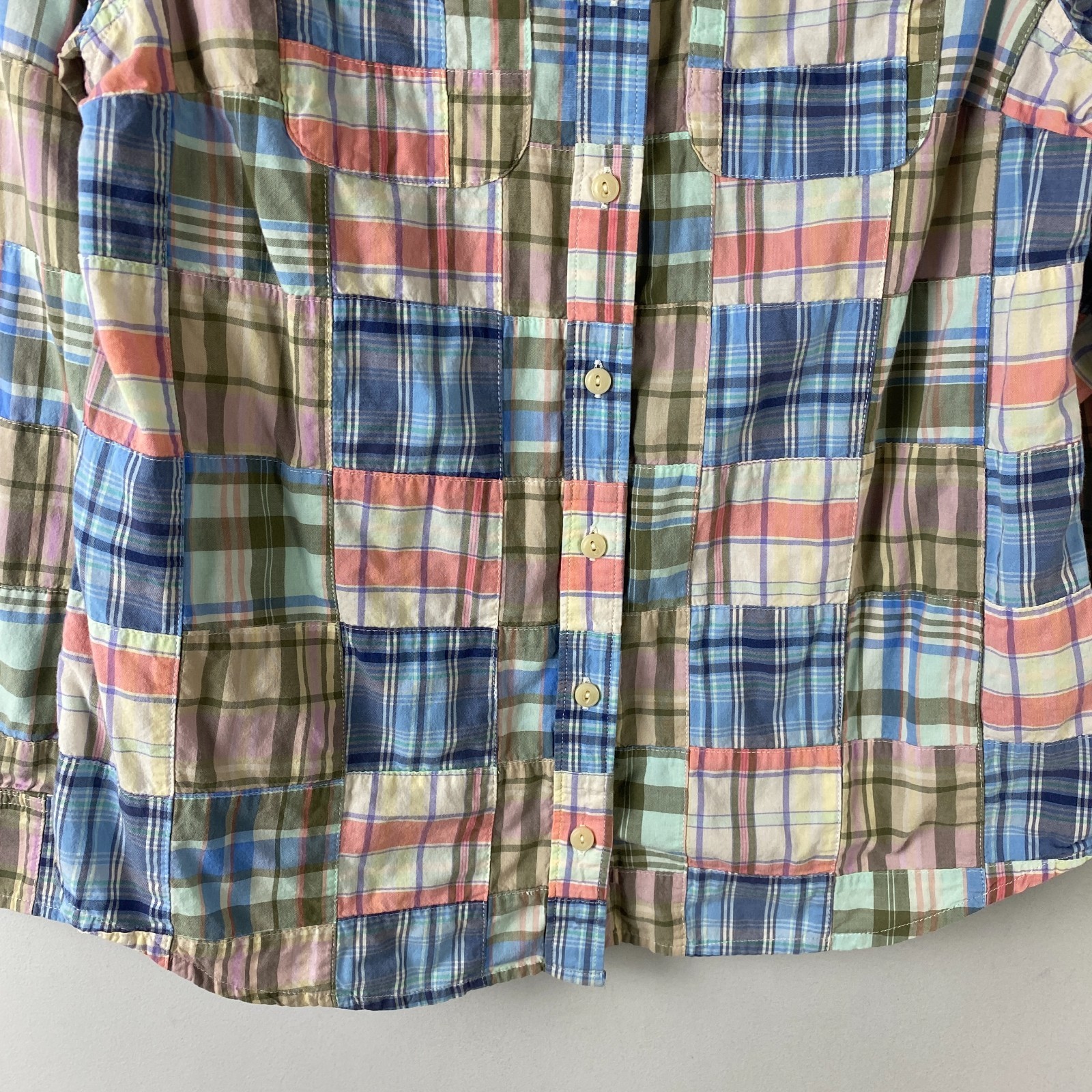 LL Bean Madras Textured Patchwork Button Up Shirt… - image 3