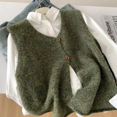 Women Knit Vest V-neck Tank Tops Gilet Jumper Sweater Sleeveless Cardigan - Image 1 of 4