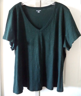 Hot! Old Navy Forest Dark Green Slight Slub V-Neck T-shirt Knit Top 14 16 Large - Image 1 of 4