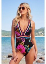 Trina Turk Electric Reef Floral V Plunge Halter One Piece Swimsuit
