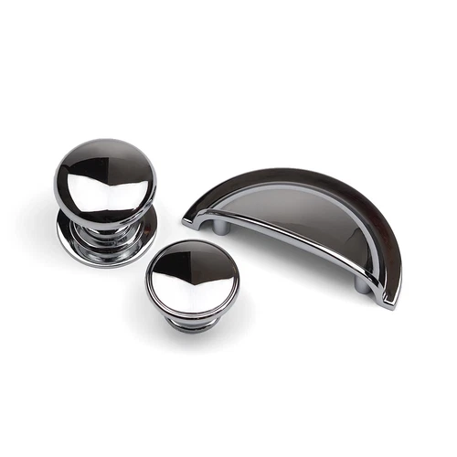 Chrome Kitchen Cup Handle & Round Knobs Polished Silver Cabinet Door Drawer Pull