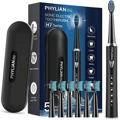 Sonic Electric Toothbrush 5 Models 6 Brush Heads with Travel Case USB Charging