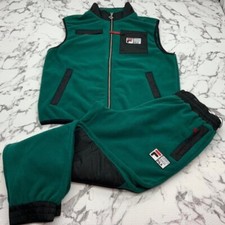 Men's Fila Green  Black Full Zip Fleece Vest Casual Tracksuits Outfits Sets NWT