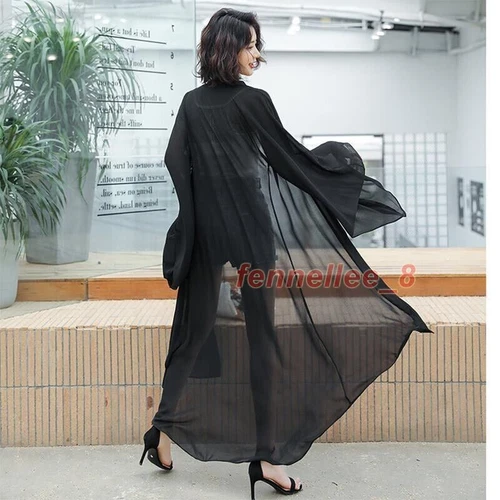 Damen Transparent Chiffon Kimono Lange Jacke Cardigan Schal Achselzucken Bolero Sommer Strand - Bild 8 von 25
