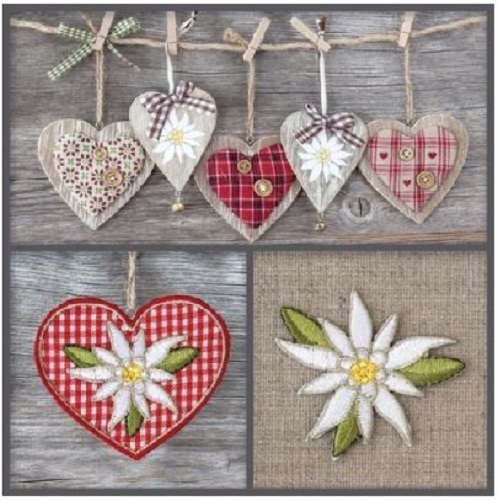 "20 Servietten\"Edelweiss Decorations\"Alpenchic*HüTtenzauber*Herz*Karo*Elch 33X33"-image