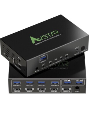 USB KVM Switch HDMI 4K@60Hz 4 Port,4 in 1 Out with 4 USB 3.0 / USB 3.1 Hub,SPDIF