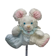 Fisher Price Puffalump Baby Puppy Bunny Bear Mouse White Blue FP Foot Rattle Vtg