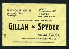 1982 Ian Gillan & Spider Concert Ticket Stub Edinburgh UK England Magic Tour
