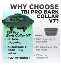 V7 Pro - Bark Collar for Small & Medium Dogs - Most Tunnel Humane Effective Vibr