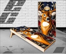 Deer Buck Head Flag Camo Cornhole Boards Bean Bag Toss Game