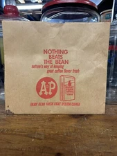 VINTAGE A & P PAPER GROCERY BAG ADVERTISING EIGHT O’CLOCK COFFEE SIGN