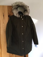 Womens Michael Kors Winter Faux Fur Parka Coat Jacket Ivy Green Mk Size 0x Uk 18