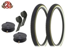 ALTA BICYCLE WIRE BEAD TIRES 26 x 2.125 YELLOW LINE HEAVY DUTY DIAMOND 6pc SET.