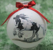 H437 Hand-made Christmas Ornament HORSE black & white gypsy cob vanner gallop