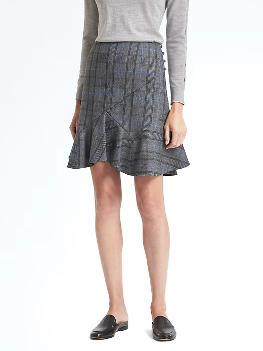 BANANA REPUBLIC GRAY GLEN PLAID PANEL FLOUNCE FIT & FLARE WOOL MINI SKIRT 8 - Image 3 of 4