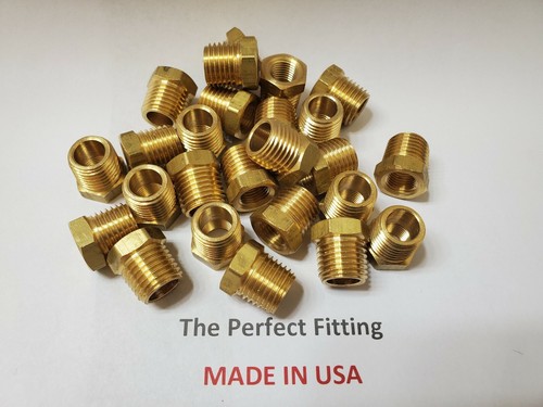 Lot of 25 Pcs. Brass Hex Reducing Bushing 1/4" Male NPT x 1/8" Female NPT