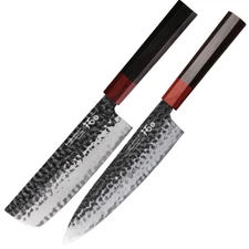 TURWHO Chef Knife + Nakiri Knife 9Cr18Mov Hi-Carbon Steel Handmade Kitchen Knife