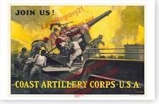 US Army Coast Artillery Corps 8 Inch Railway Gun WWI Recruiting Poster Version 2
