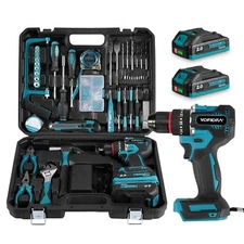 18V Cordless Impact Driver Hammer Drill Screwdriver Kit with 2 Battery & Charger