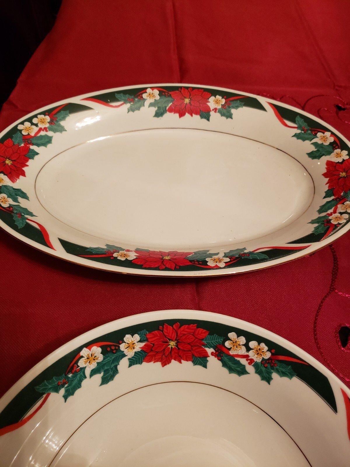 TEINSHAN DECK THE HALLS CHINA SERVICE SERVING SET 1 LG BOWL & 1 PLATTER