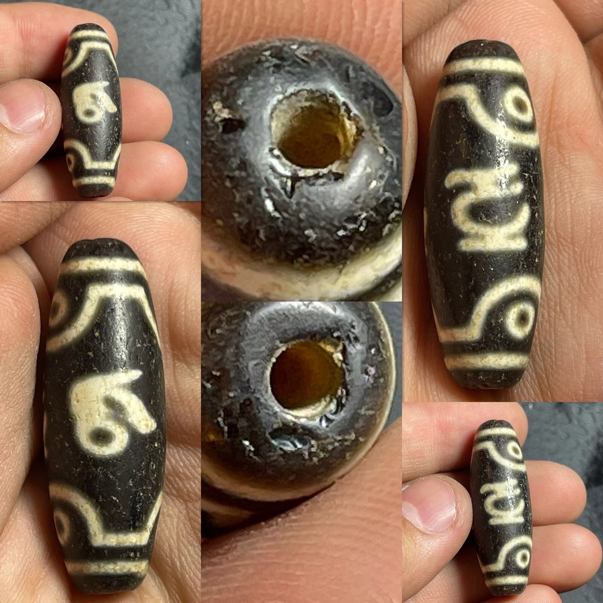 Beautiful Ancient Tibetan Ancient Inscription Himalayan old Dzi Bead Amulet